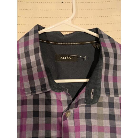 Alfani Modern Fit Plaid Button Down Shirt Purple Gray Checkered Mens XL - Picture 3 of 6